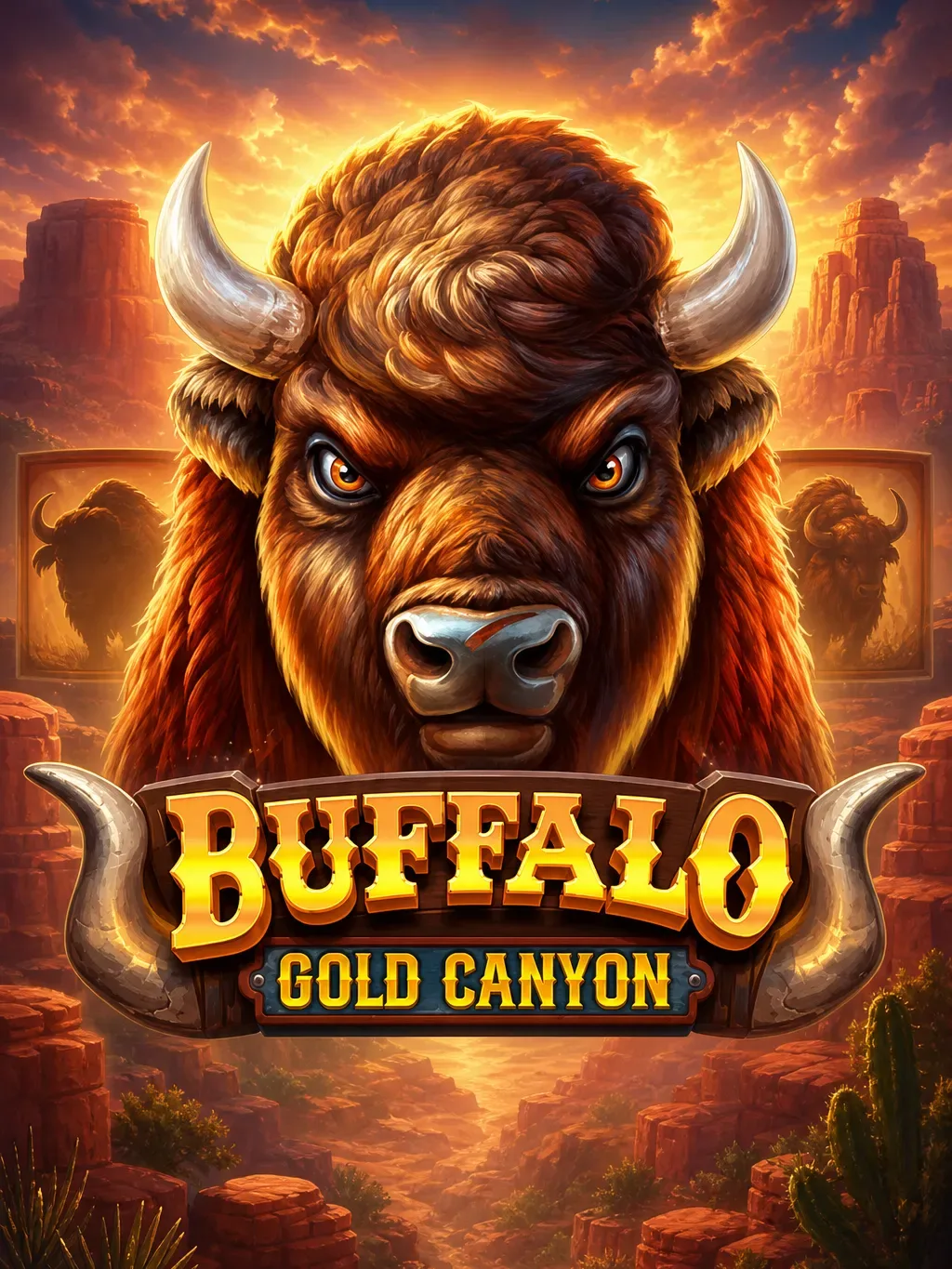 Buffalo Gold Canyon portrait artwork with canyon wildlife