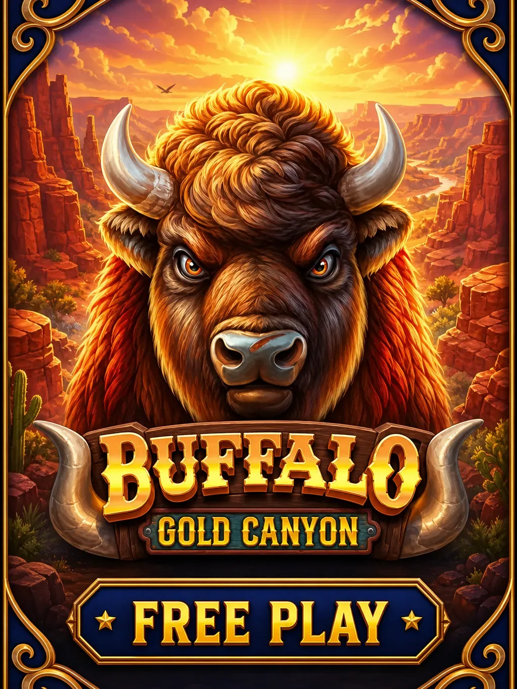Buffalo Gold Canyon portrait artwork with a buffalo in a sunset canyon