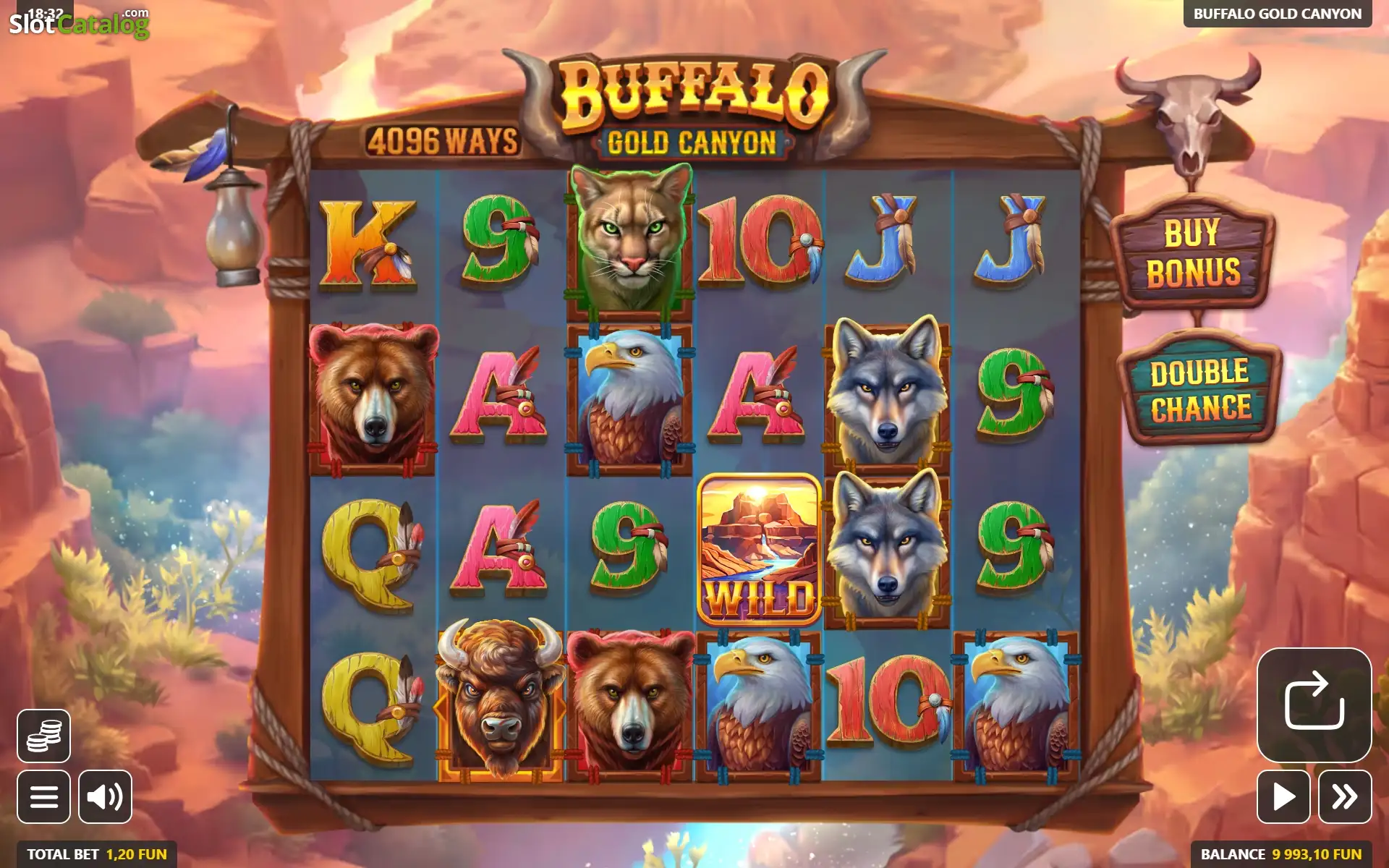Buffalo Gold Canyon reels showing animal and card-rank symbols