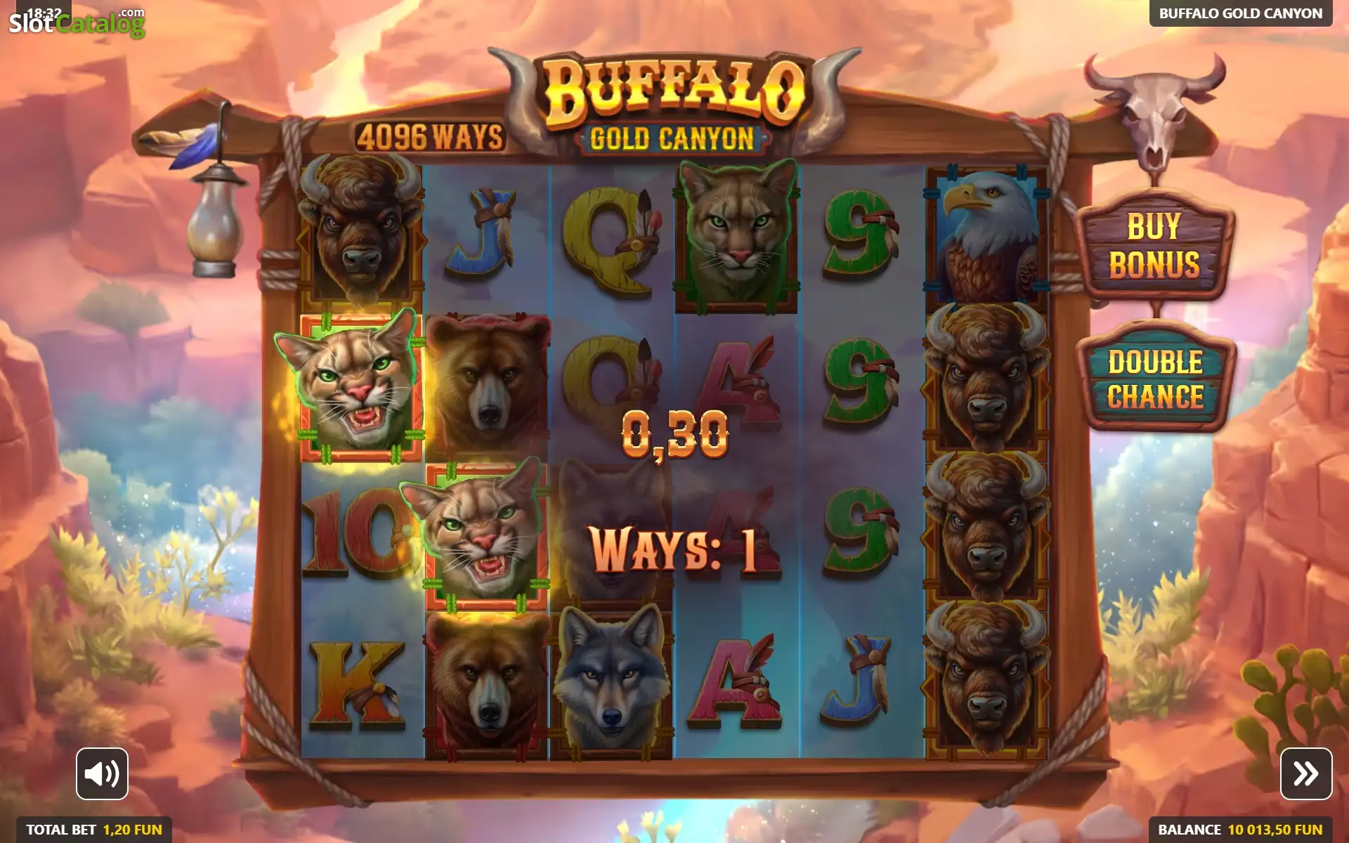 Buffalo Gold Canyon win screen highlighting a ways payout